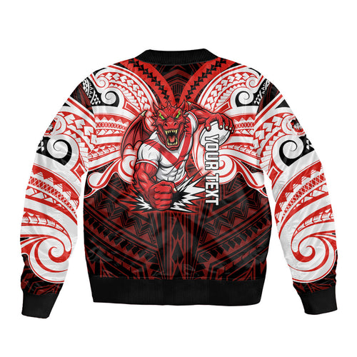 Custom St. George Illawarra Dragons Bomber Jacket Dragon Warrior Polynesia Islander Rugby Mascot