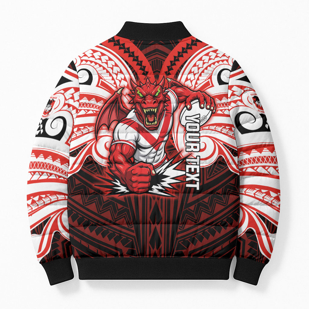 Custom St. George Illawarra Dragons Bomber Puffer Jacket Dragon Warrior Polynesia Islander Rugby Mascot
