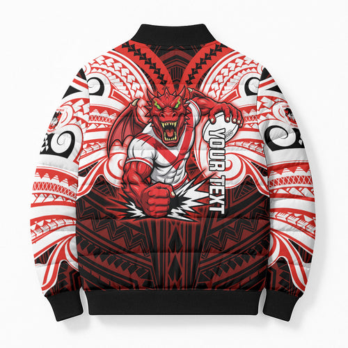 Custom St. George Illawarra Dragons Bomber Puffer Jacket Dragon Warrior Polynesia Islander Rugby Mascot
