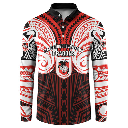 Custom St. George Illawarra Dragons Button Sweatshirt Dragon Warrior Polynesia Islander Rugby Mascot