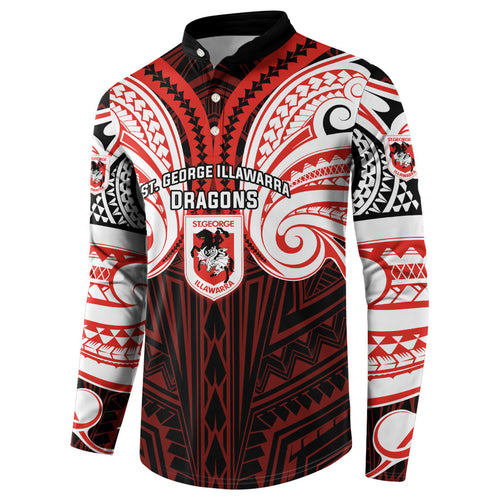 Custom St. George Illawarra Dragons Button Sweatshirt Dragon Warrior Polynesia Islander Rugby Mascot