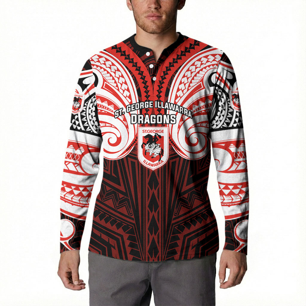 Custom St. George Illawarra Dragons Button Sweatshirt Dragon Warrior Polynesia Islander Rugby Mascot