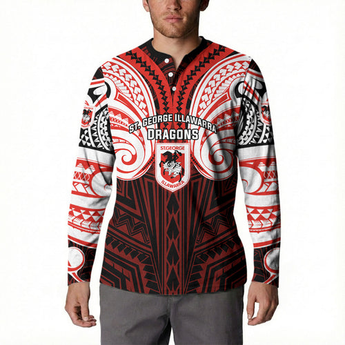 Custom St. George Illawarra Dragons Button Sweatshirt Dragon Warrior Polynesia Islander Rugby Mascot