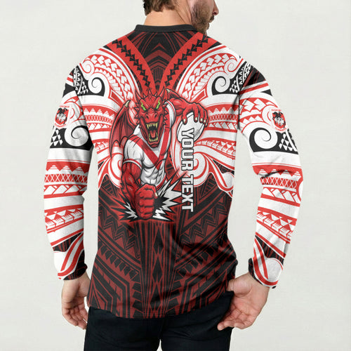 Custom St. George Illawarra Dragons Button Sweatshirt Dragon Warrior Polynesia Islander Rugby Mascot