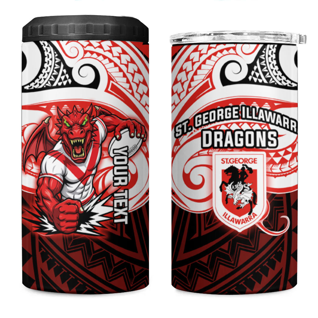 Custom St. George Illawarra Dragons 4 in 1 Can Cooler Tumbler Dragon Warrior Polynesia Islander Rugby Mascot
