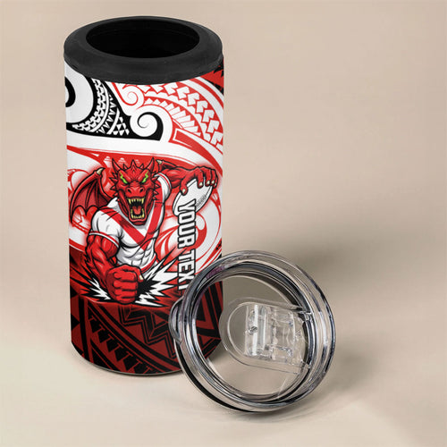 Custom St. George Illawarra Dragons 4 in 1 Can Cooler Tumbler Dragon Warrior Polynesia Islander Rugby Mascot