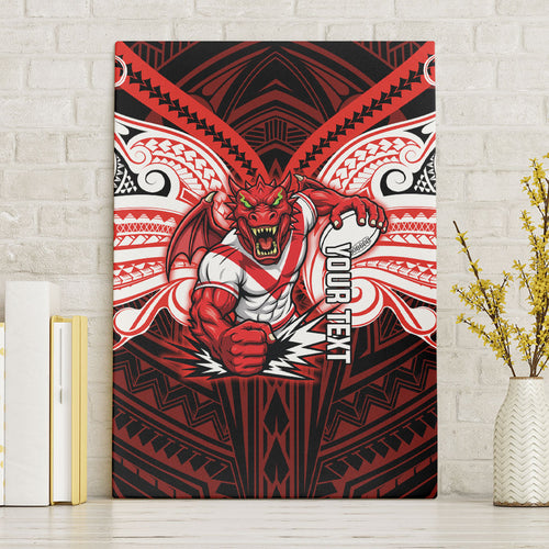 Custom St. George Illawarra Dragons Canvas Wall Art Dragon Warrior Polynesia Islander Rugby Mascot