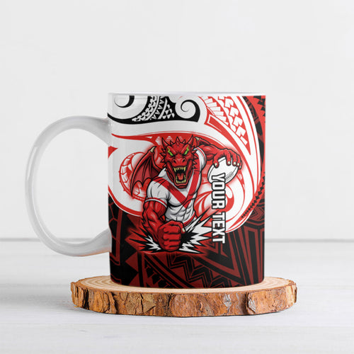 Custom St. George Illawarra Dragons Ceramic Mug Dragon Warrior Polynesia Islander Rugby Mascot