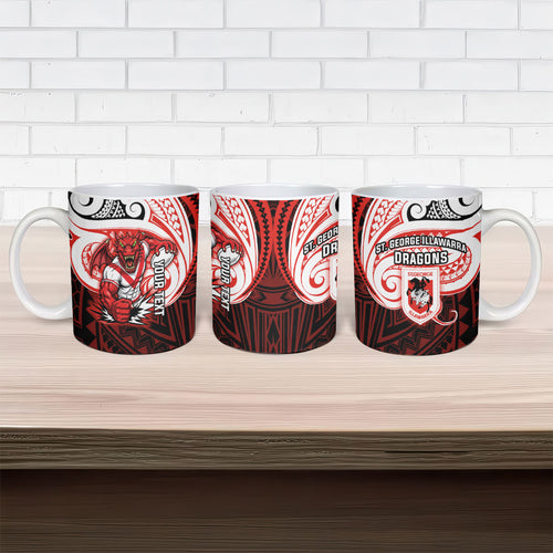 Custom St. George Illawarra Dragons Ceramic Mug Dragon Warrior Polynesia Islander Rugby Mascot
