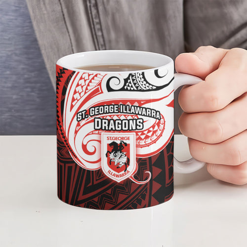 Custom St. George Illawarra Dragons Ceramic Mug Dragon Warrior Polynesia Islander Rugby Mascot