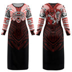 Custom St. George Illawarra Dragons Couples Matching Long Sleeve Bodycon Dress and Hawaiian Shirt Dragon Warrior Polynesia Islander Rugby Mascot