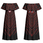 Custom St. George Illawarra Dragons Couples Matching Off Shoulder Maxi Dress and Hawaiian Shirt Dragon Warrior Polynesia Islander Rugby Mascot