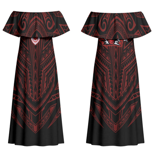 Custom St. George Illawarra Dragons Couples Matching Off Shoulder Maxi Dress and Long Sleeve Button Shirt Dragon Warrior Polynesia Islander Rugby Mascot