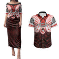 Custom St. George Illawarra Dragons Couples Matching Puletasi and Hawaiian Shirt Dragon Warrior Polynesia Islander Rugby Mascot