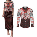 Custom St. George Illawarra Dragons Couples Matching Puletasi and Long Sleeve Button Shirt Dragon Warrior Polynesia Islander Rugby Mascot