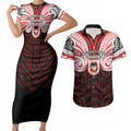 Custom St. George Illawarra Dragons Couples Matching Short Sleeve Bodycon Dress and Hawaiian Shirt Dragon Warrior Polynesia Islander Rugby Mascot