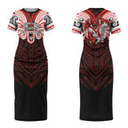 Custom St. George Illawarra Dragons Couples Matching Short Sleeve Bodycon Dress and Hawaiian Shirt Dragon Warrior Polynesia Islander Rugby Mascot