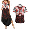 Custom St. George Illawarra Dragons Couples Matching Summer Maxi Dress and Hawaiian Shirt Dragon Warrior Polynesia Islander Rugby Mascot