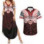 Custom St. George Illawarra Dragons Couples Matching Summer Maxi Dress and Hawaiian Shirt Dragon Warrior Polynesia Islander Rugby Mascot