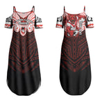Custom St. George Illawarra Dragons Couples Matching Summer Maxi Dress and Hawaiian Shirt Dragon Warrior Polynesia Islander Rugby Mascot