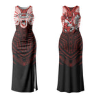 Custom St. George Illawarra Dragons Couples Matching Tank Maxi Dress and Long Sleeve Button Shirt Dragon Warrior Polynesia Islander Rugby Mascot