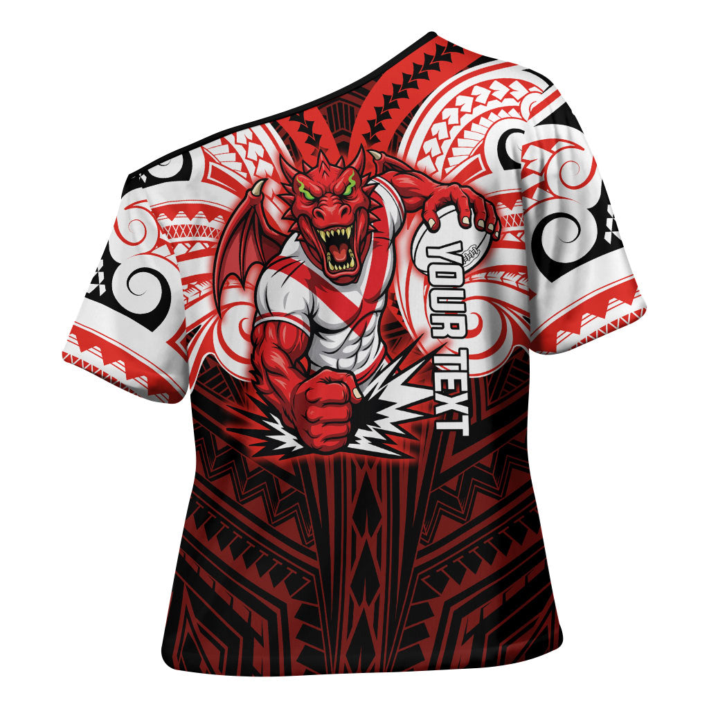 Custom St. George Illawarra Dragons Cross Shoulder Shirt Dragon Warrior Polynesia Islander Rugby Mascot