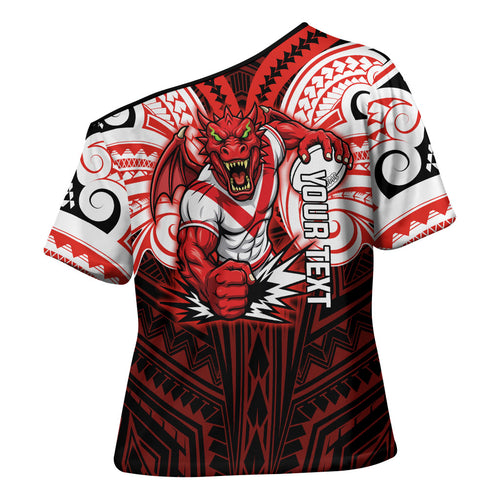 Custom St. George Illawarra Dragons Cross Shoulder Shirt Dragon Warrior Polynesia Islander Rugby Mascot
