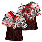 Custom St. George Illawarra Dragons Cross Shoulder Shirt Dragon Warrior Polynesia Islander Rugby Mascot