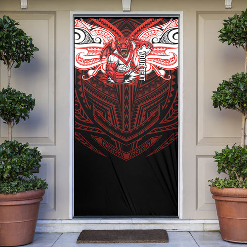 Custom St. George Illawarra Dragons Door Cover Dragon Warrior Polynesia Islander Rugby Mascot