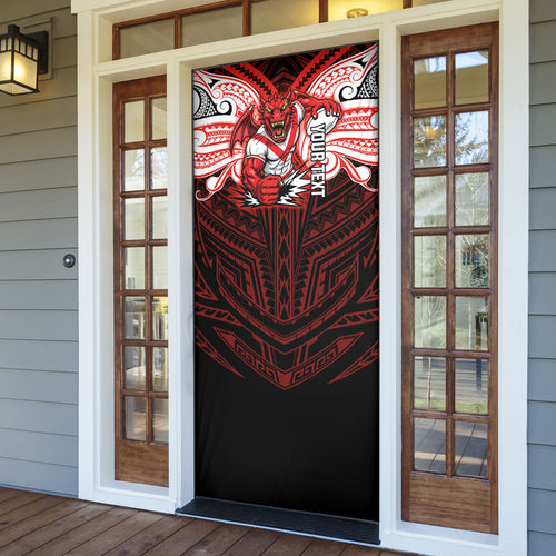Custom St. George Illawarra Dragons Door Cover Dragon Warrior Polynesia Islander Rugby Mascot