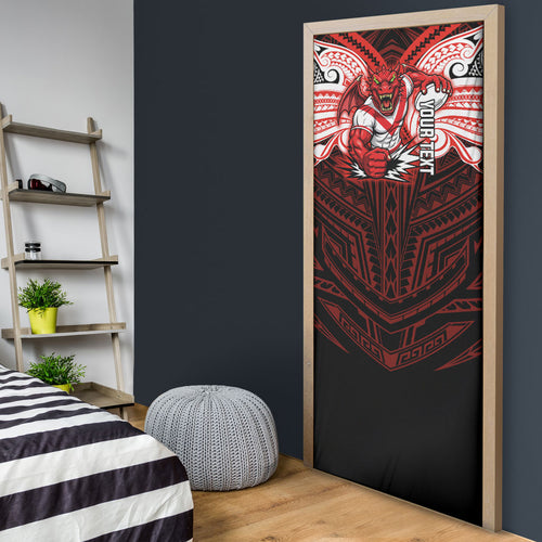 Custom St. George Illawarra Dragons Door Cover Dragon Warrior Polynesia Islander Rugby Mascot