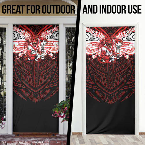 Custom St. George Illawarra Dragons Door Cover Dragon Warrior Polynesia Islander Rugby Mascot