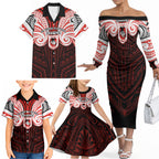 Custom St. George Illawarra Dragons Family Matching Off The Shoulder Long Sleeve Dress and Hawaiian Shirt Dragon Warrior Polynesia Islander Rugby Mascot