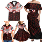 Custom St. George Illawarra Dragons Family Matching Off Shoulder Maxi Dress and Hawaiian Shirt Dragon Warrior Polynesia Islander Rugby Mascot