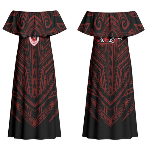 Custom St. George Illawarra Dragons Family Matching Off Shoulder Maxi Dress and Hawaiian Shirt Dragon Warrior Polynesia Islander Rugby Mascot