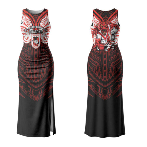 Custom St. George Illawarra Dragons Family Matching Tank Maxi Dress and Hawaiian Shirt Dragon Warrior Polynesia Islander Rugby Mascot