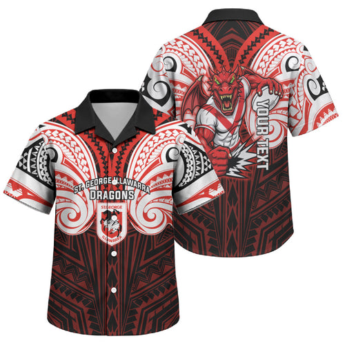 Custom St. George Illawarra Dragons Family Matching Tank Maxi Dress and Hawaiian Shirt Dragon Warrior Polynesia Islander Rugby Mascot