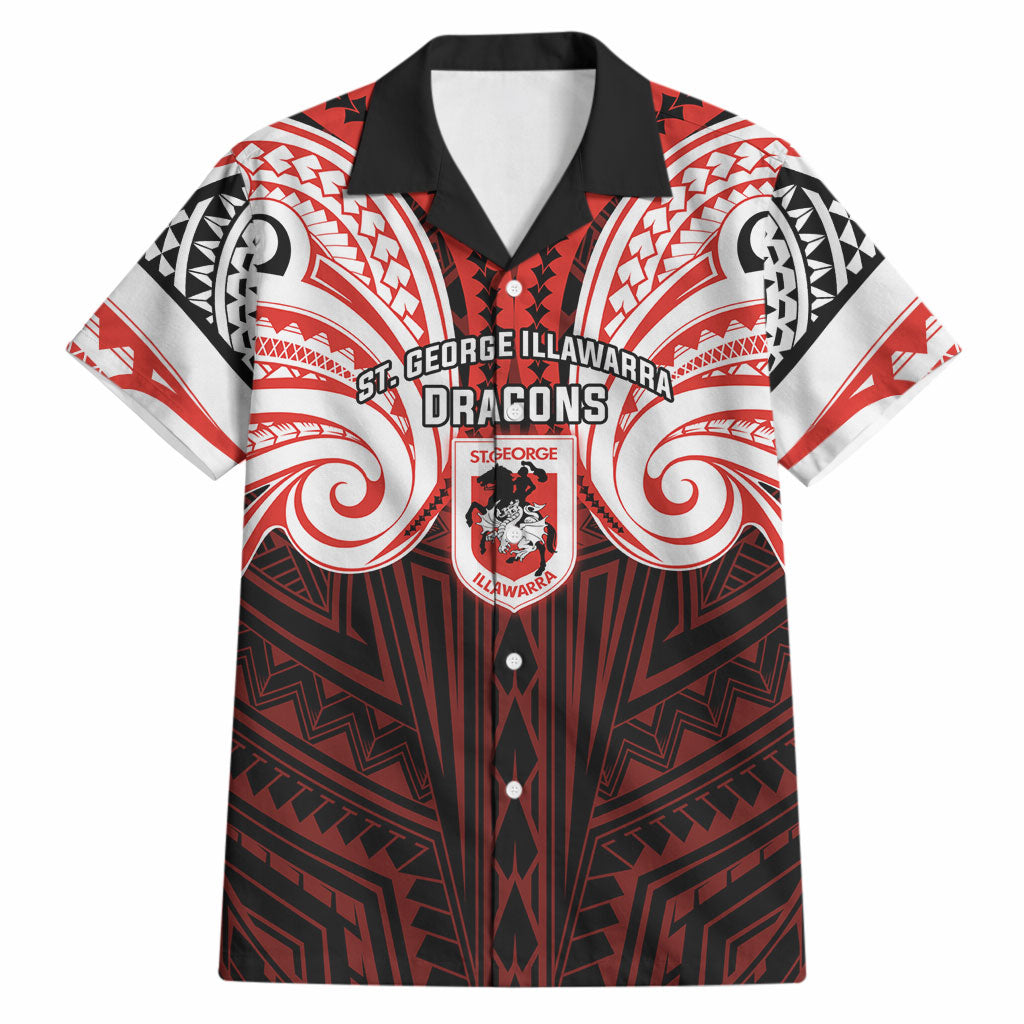Custom St. George Illawarra Dragons Hawaiian Shirt Dragon Warrior Polynesia Islander Rugby Mascot