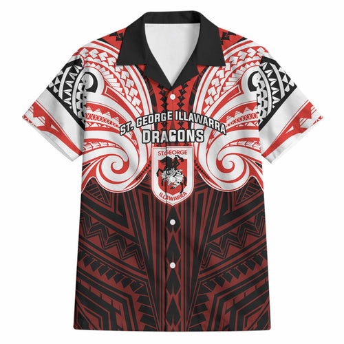 Custom St. George Illawarra Dragons Hawaiian Shirt Dragon Warrior Polynesia Islander Rugby Mascot