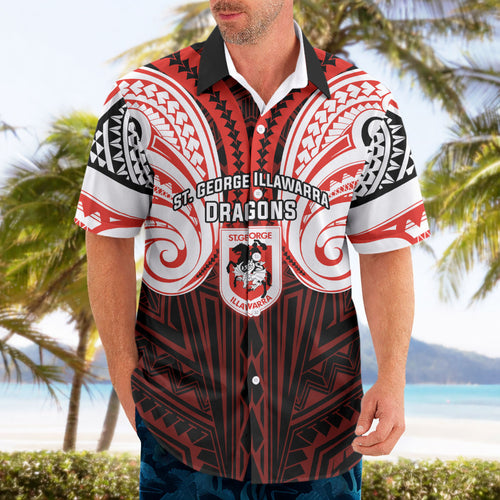 Custom St. George Illawarra Dragons Hawaiian Shirt Dragon Warrior Polynesia Islander Rugby Mascot