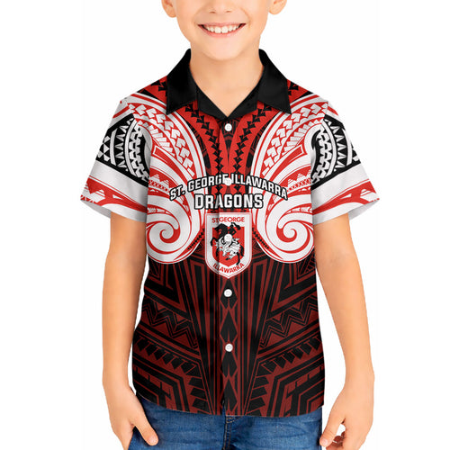 Custom St. George Illawarra Dragons Hawaiian Shirt Dragon Warrior Polynesia Islander Rugby Mascot