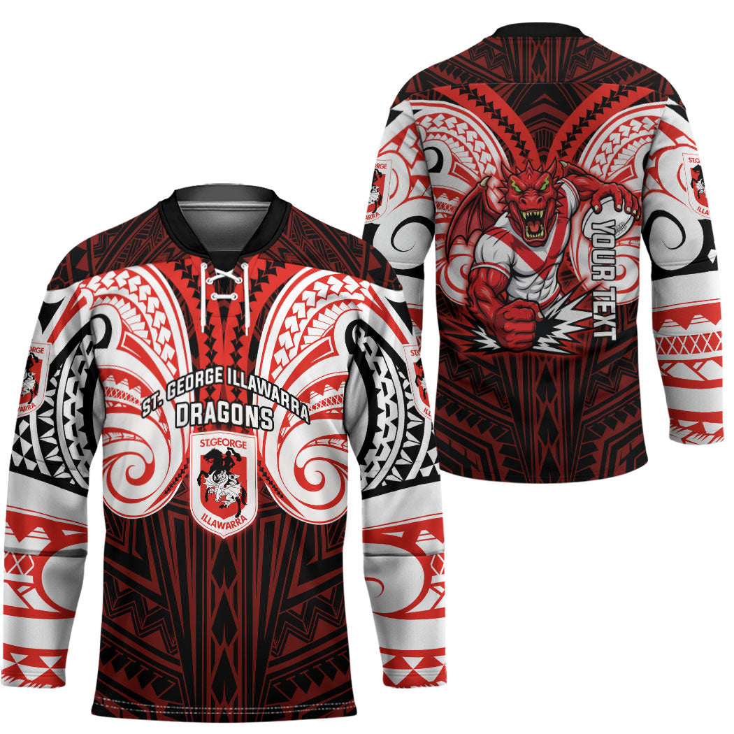 Custom St. George Illawarra Dragons Hockey Jersey Dragon Warrior Polynesia Islander Rugby Mascot