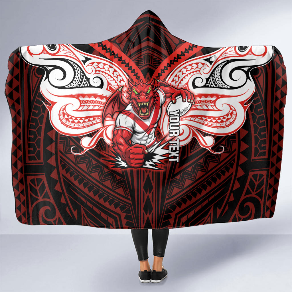 Custom St. George Illawarra Dragons Hooded Blanket Dragon Warrior Polynesia Islander Rugby Mascot