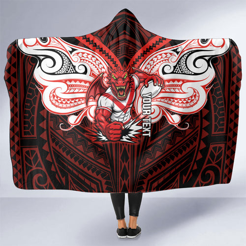 Custom St. George Illawarra Dragons Hooded Blanket Dragon Warrior Polynesia Islander Rugby Mascot