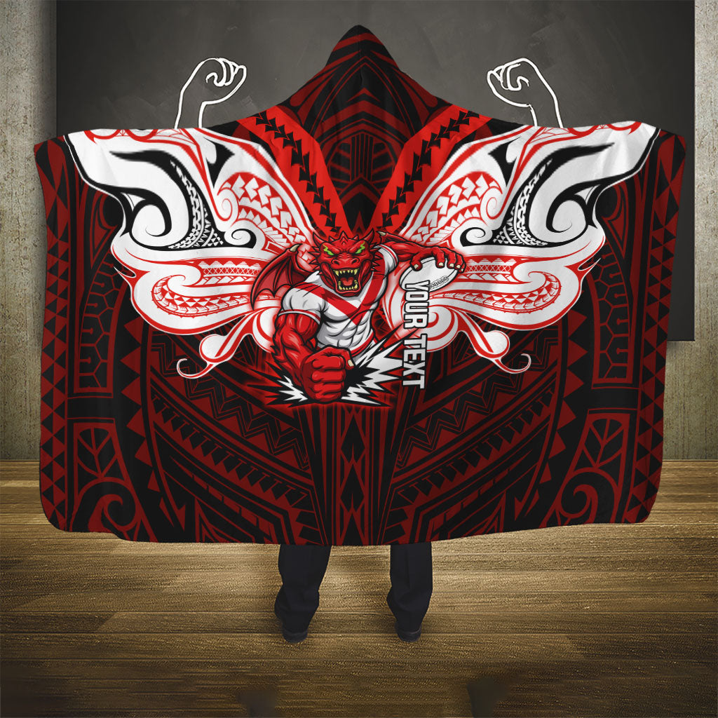 Custom St. George Illawarra Dragons Hooded Blanket Dragon Warrior Polynesia Islander Rugby Mascot