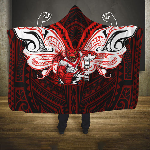 Custom St. George Illawarra Dragons Hooded Blanket Dragon Warrior Polynesia Islander Rugby Mascot
