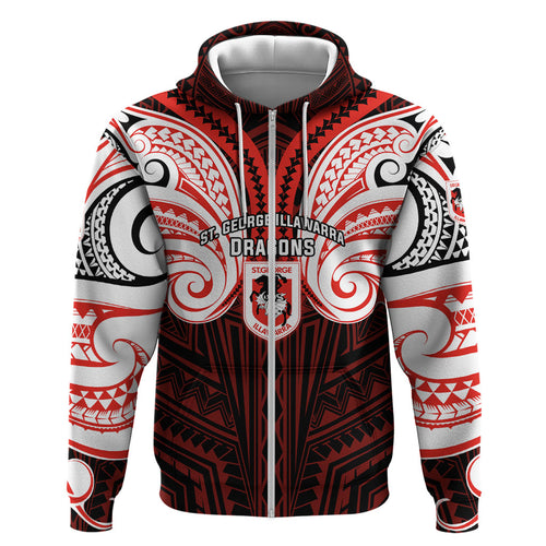 Custom St. George Illawarra Dragons Hoodie Dragon Warrior Polynesia Islander Rugby Mascot