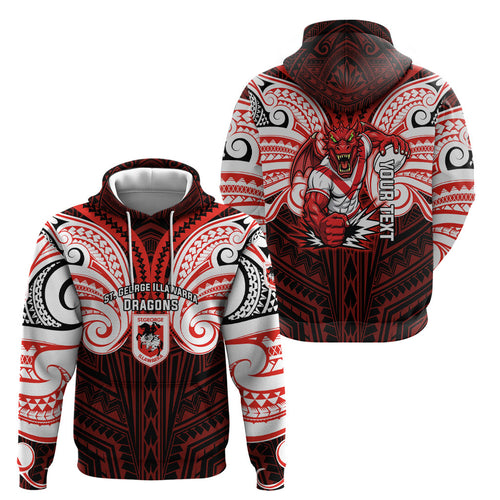 Custom St. George Illawarra Dragons Hoodie Dragon Warrior Polynesia Islander Rugby Mascot