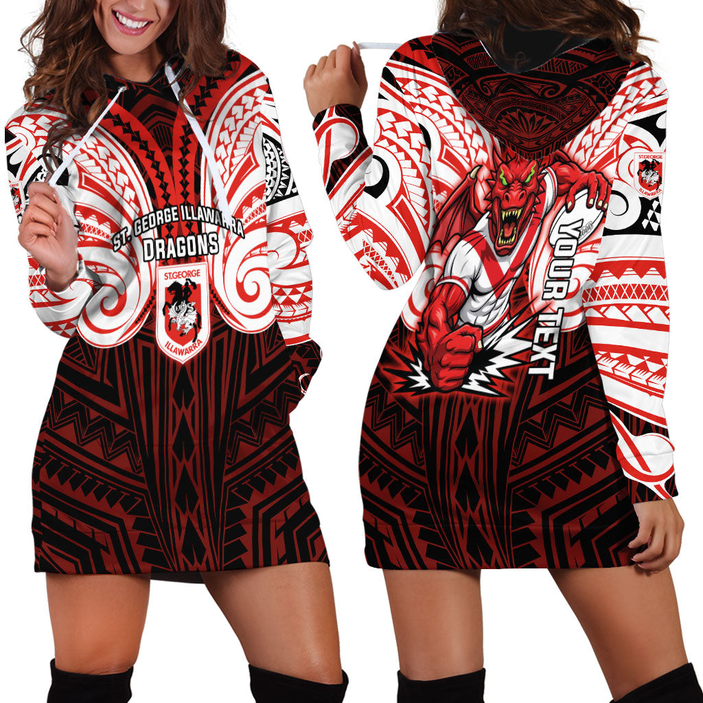 Custom St. George Illawarra Dragons Hoodie Dress Dragon Warrior Polynesia Islander Rugby Mascot
