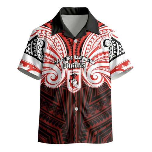 Custom St. George Illawarra Dragons Kid Hawaiian Shirt Dragon Warrior Polynesia Islander Rugby Mascot